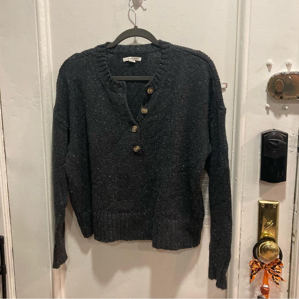 Grey American Eagle Henley Sweater